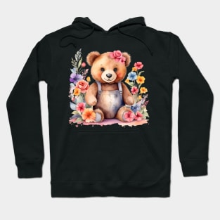 A teddy bear decorated with beautiful watercolor flowers Hoodie